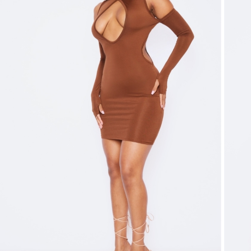 Brown short bodycon dress low cut